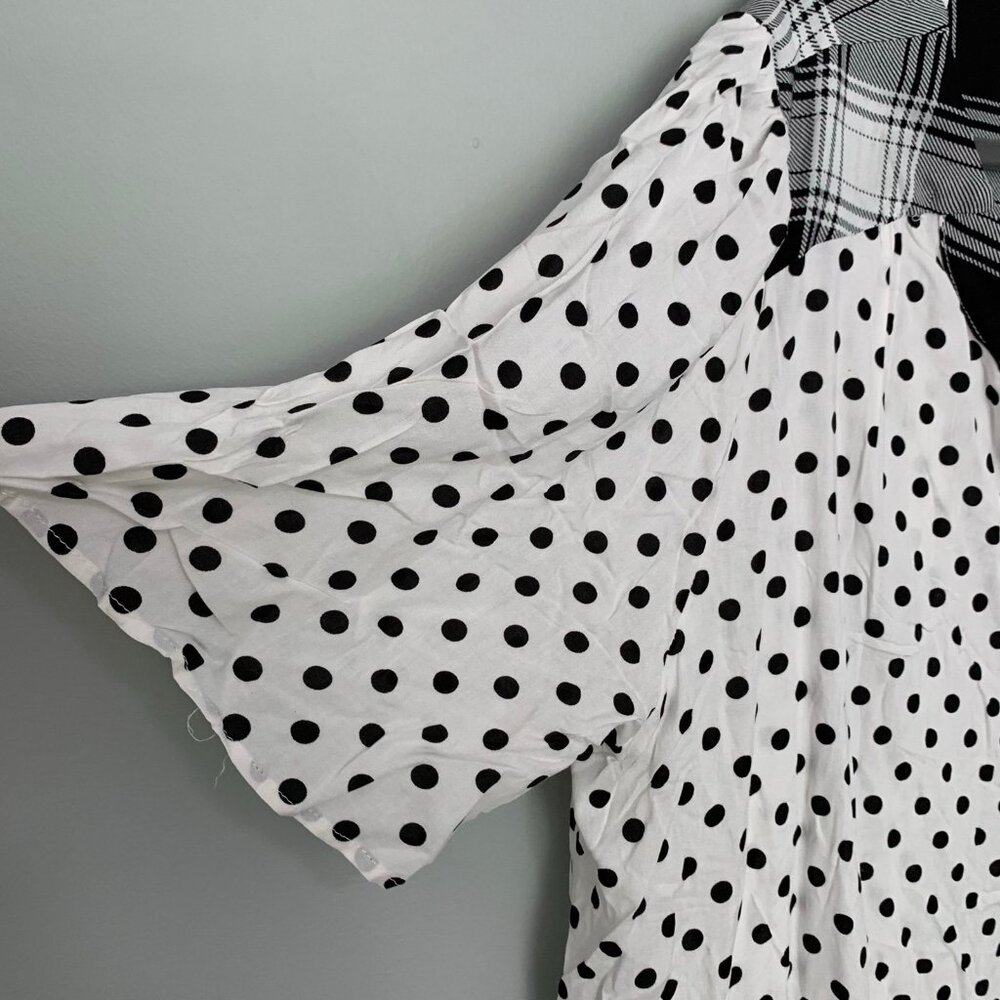 NEW Suzanne Betro retro black white mixed pring collared short sleeve blouse top - Picture 5 of 10